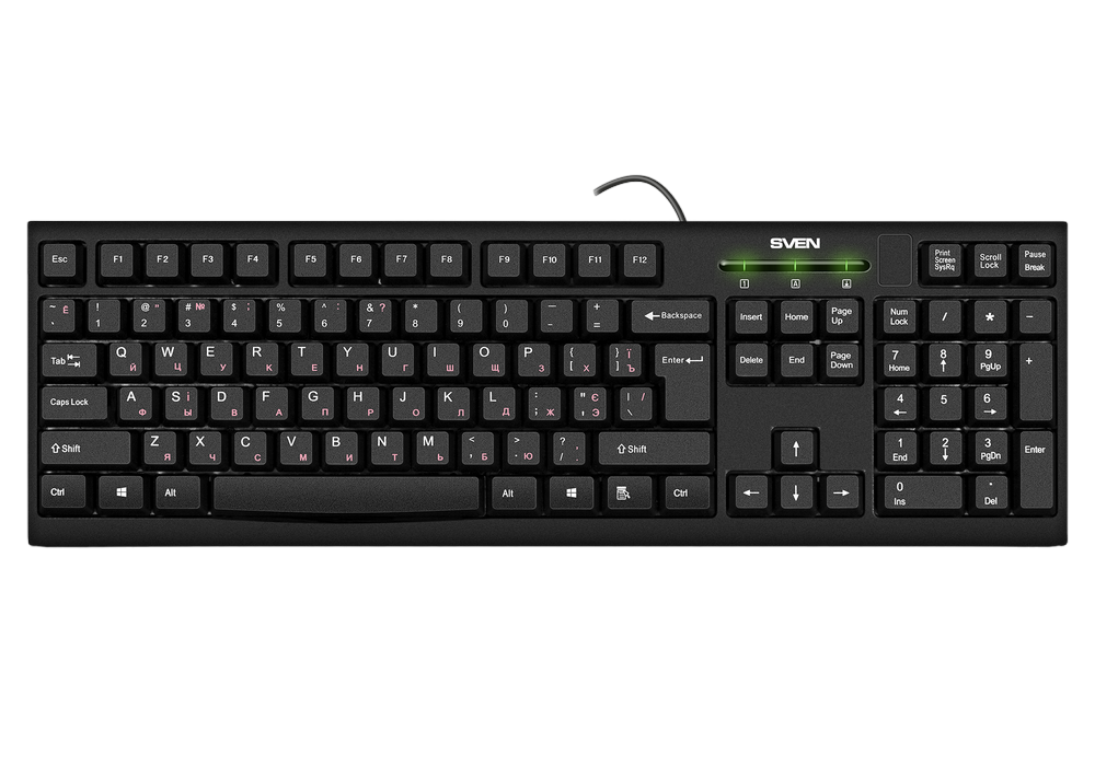 Keyboard SVEN KB-S300, Traditional layout, Quiet, Splash proof, Black, USB