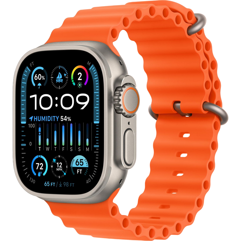 Apple Watch Ultra 2 GPS + Cellular 49mm Titanium Case with Orange Ocean Band,  MREH3