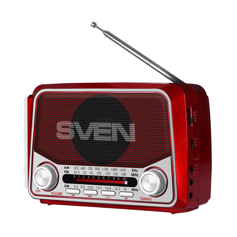 Speakers SVEN Tuner "SRP-525", Red, 3W, FM/AM/SW, USB, microSD, flashlight, battery