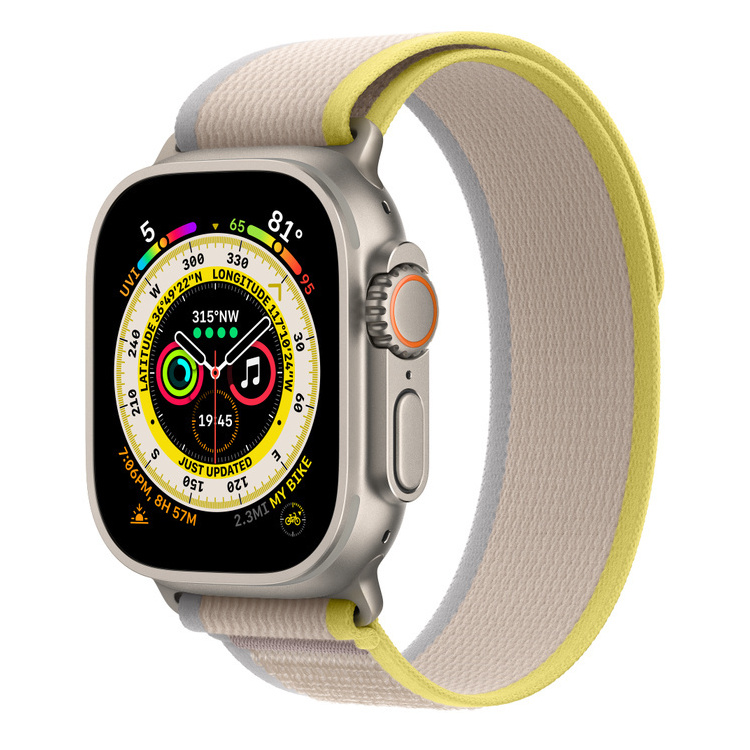 Apple Watch Ultra GPS + Cellular 49mm Titanium Case with Yellow/Beige Trail Loop - M/L