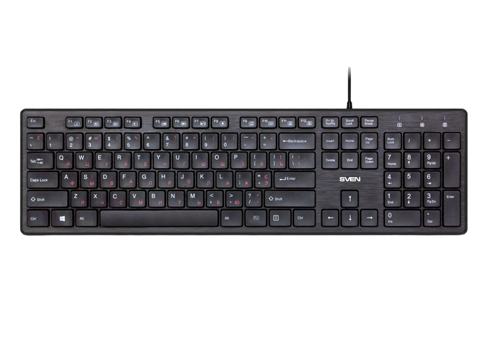 Keyboard SVEN KB-E5800, Slim, Low-proﬁle keys, Fn key, Black, USB