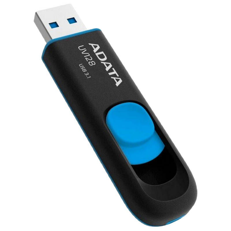 16GB USB3.1 Flash Drive ADATA "UV128", Black-Blue, Plastic, Slider (R/W:40/20MB/s)