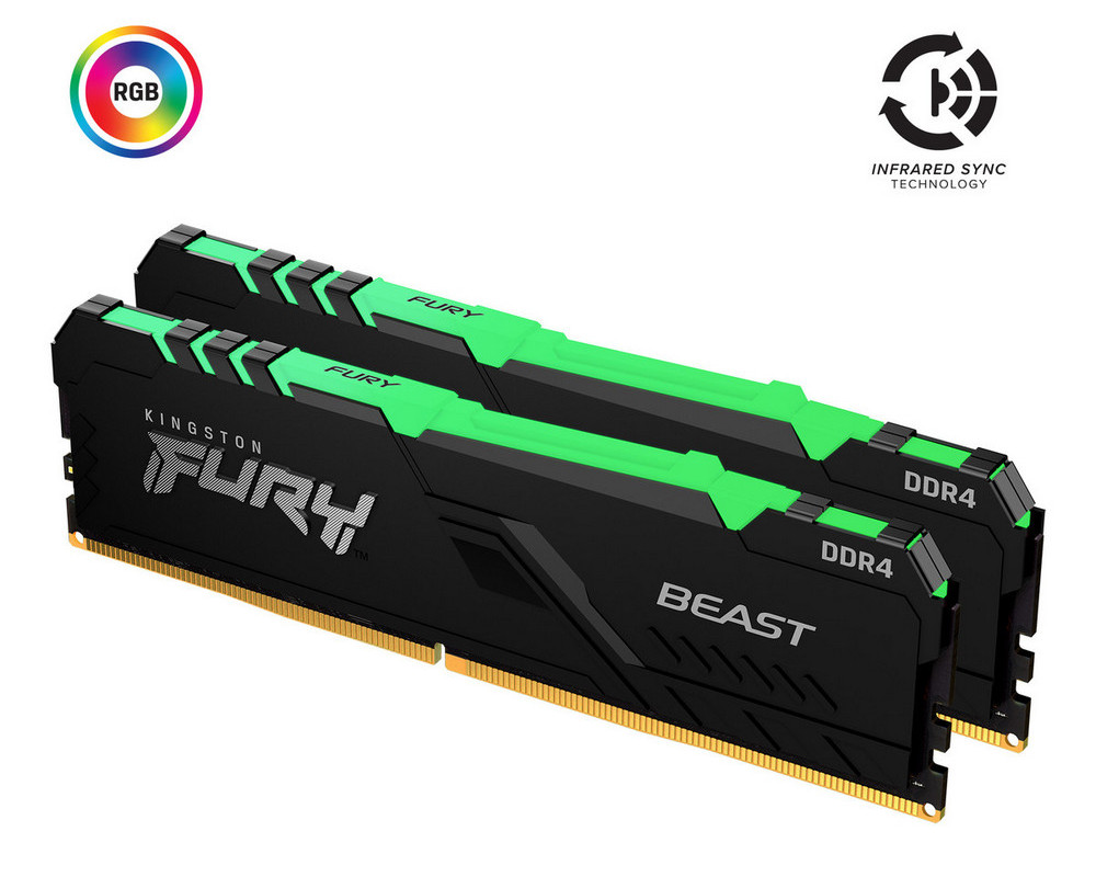 16GB DDR4-3000MHz  Kingston FURY Beast RGB (Kit of 2x8GB) (KF430C15BBAK2/16), CL15-17-17, 1.35V, BLK
