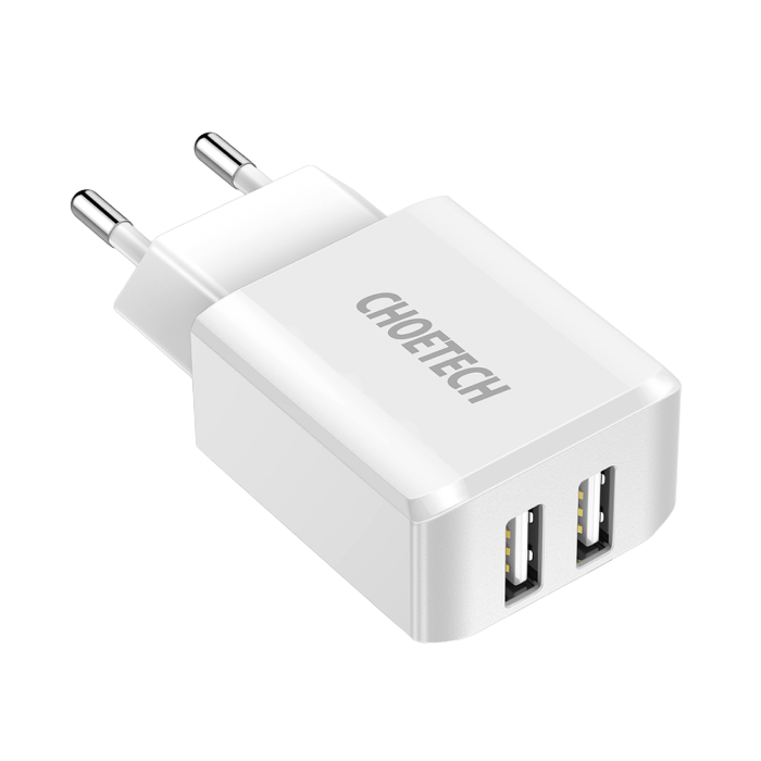 Wall Charger CHOETECH, 2*USB-A Ports, White
