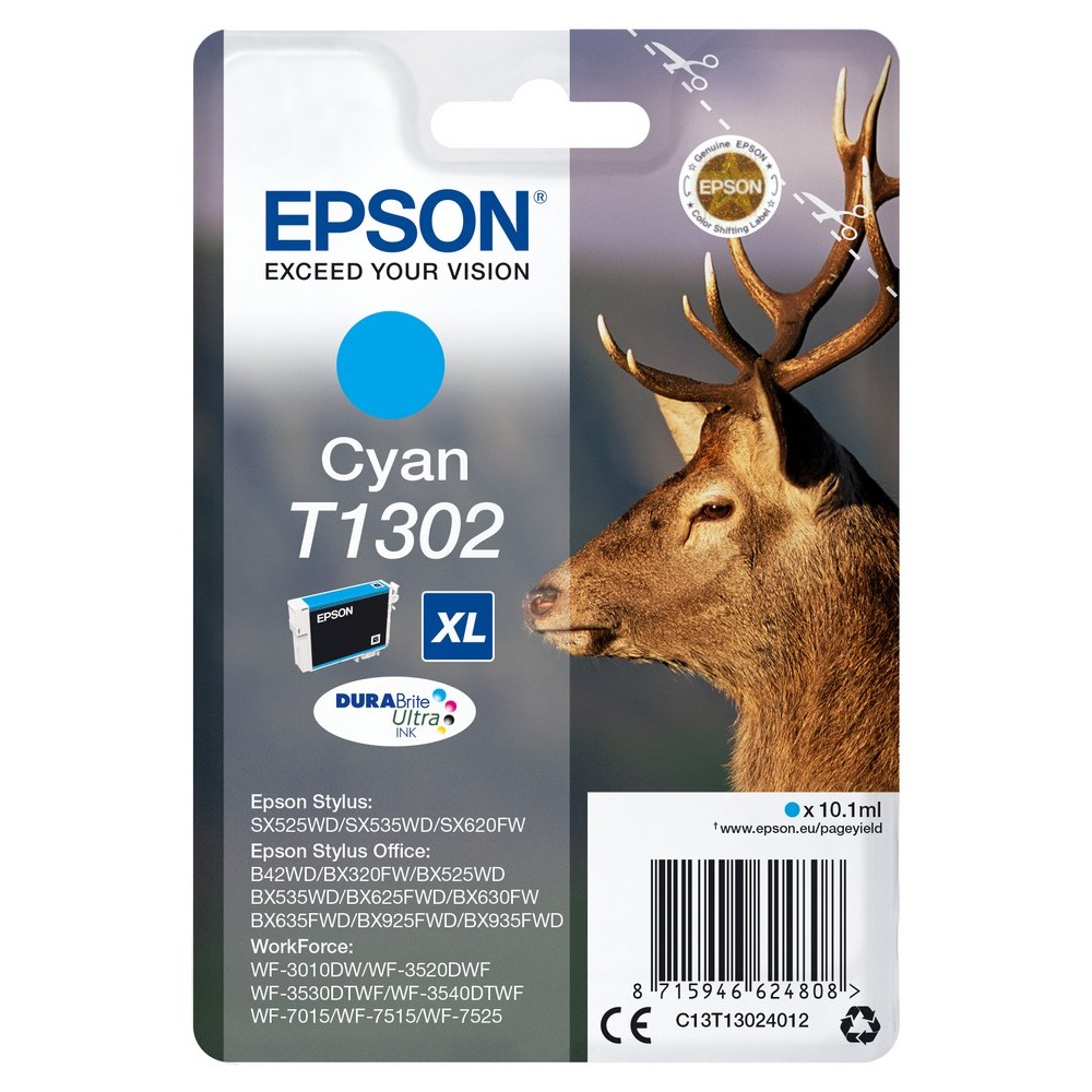 Картридж чернильный Epson C13T13024012, 10мл, Голубой