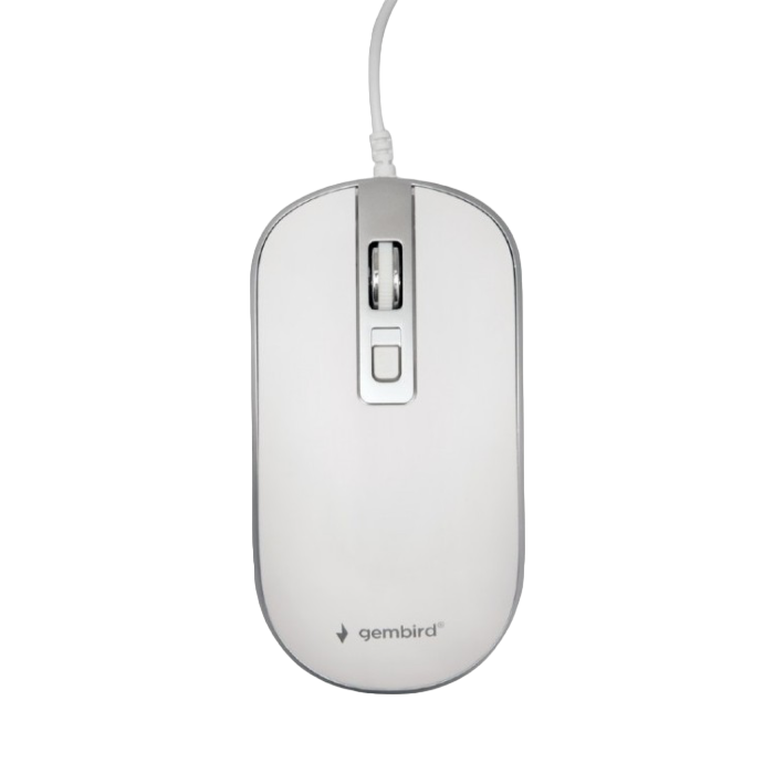 Mouse Gembird MUS-4B-06-BS, 800-1200 dpi, 4 buttons, Ambidextrous, 1.35m, White/Silver, USB