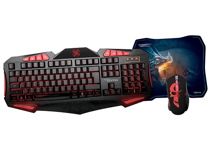 Клавиатура, мышь и коврик для мыши QUMO Axe Strike, Проводное, Черный/Красный