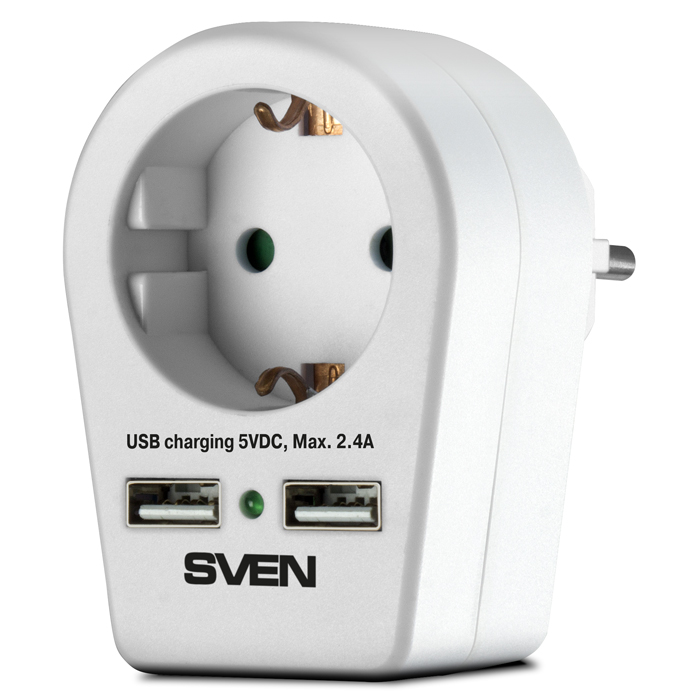 Surge Protector  1 Sockets,  Sven SF-S1U, 2 USB ports charging (2.4A), White