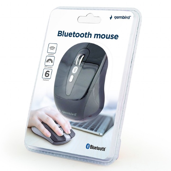 Wireless Mouse Gembird MUSWB-6B-01, Optical, 800-1600 dpi, 6 buttons, Bluetooth, 2xAAA, Black