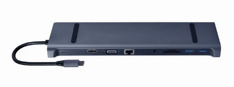 Docking Station Gembird A-CM-COMBO10-01, 3xUSB 3.1, Type-C, LAN, HDMI, VGA, SD/MicroSD, 3.5mm,PD 87W