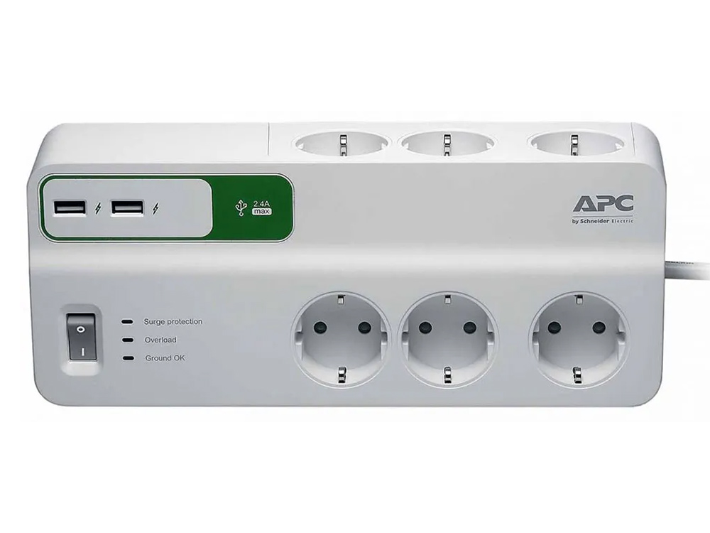 APC PM6U-RS Essential SurgeArrest 6 outlets with 5V, 2.4A 2 port USB charger, 230V Russia