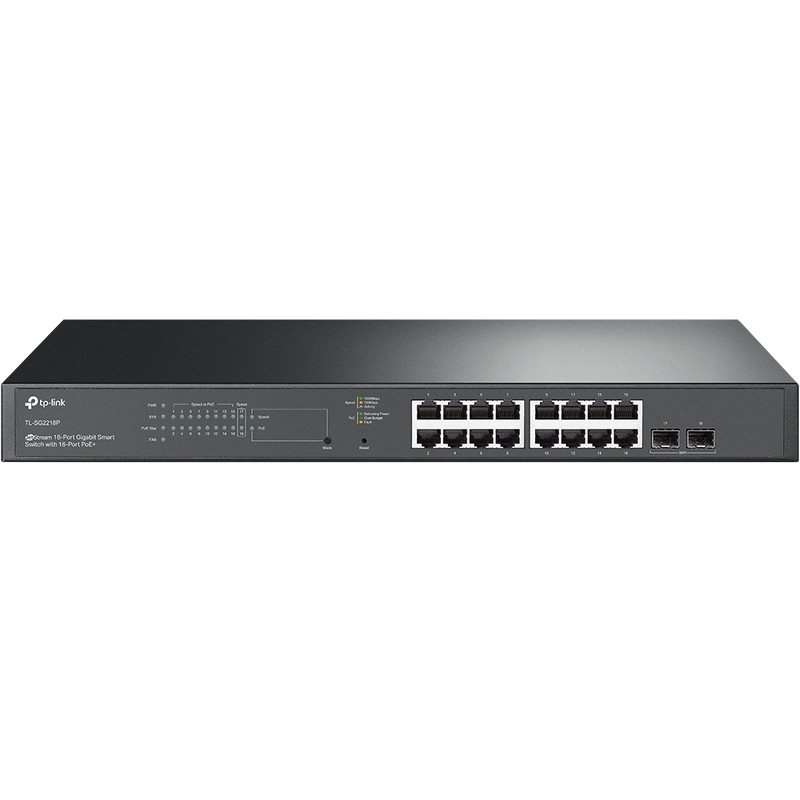 16-port Gigabit Smart POE+ Switch TP-LINK "TL-SG2218P", 16xPoE Ports, 2xSFP 1Gbit, Budget 150W