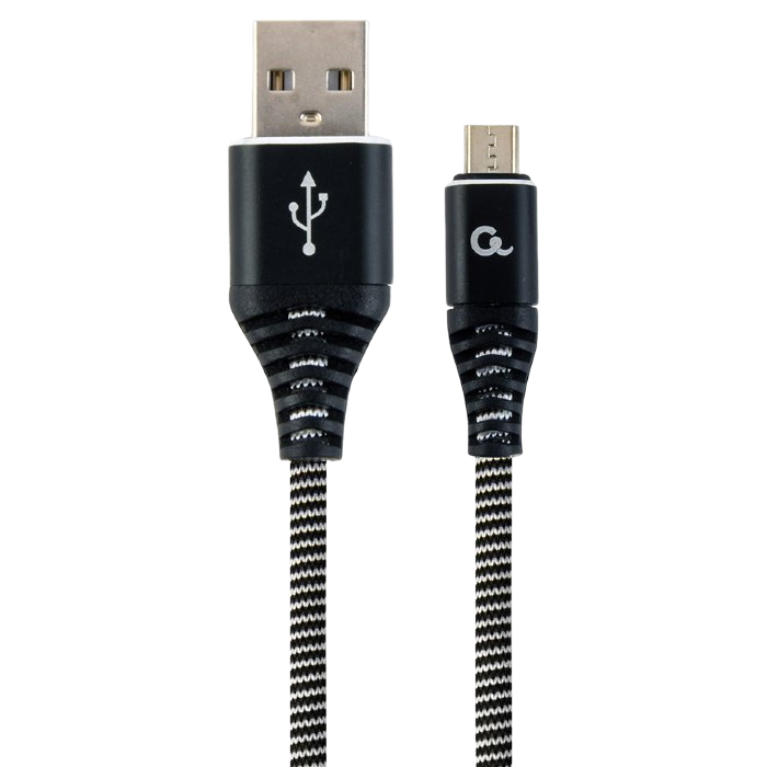 Blister MicroUSB/USB2.0,  1.0 m, Cablexpert Cotton Braided Black/White, CC-USB2B-AMmBM-1M-BW