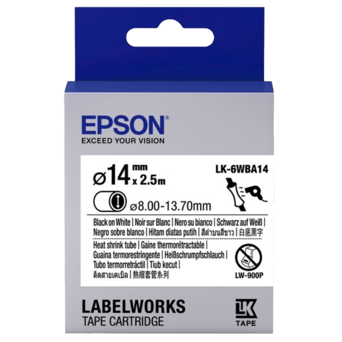 Tape Heat Shrink Tube EPSON LK6WBA14 HST Blk/Wht d14/2,5, C53S656903