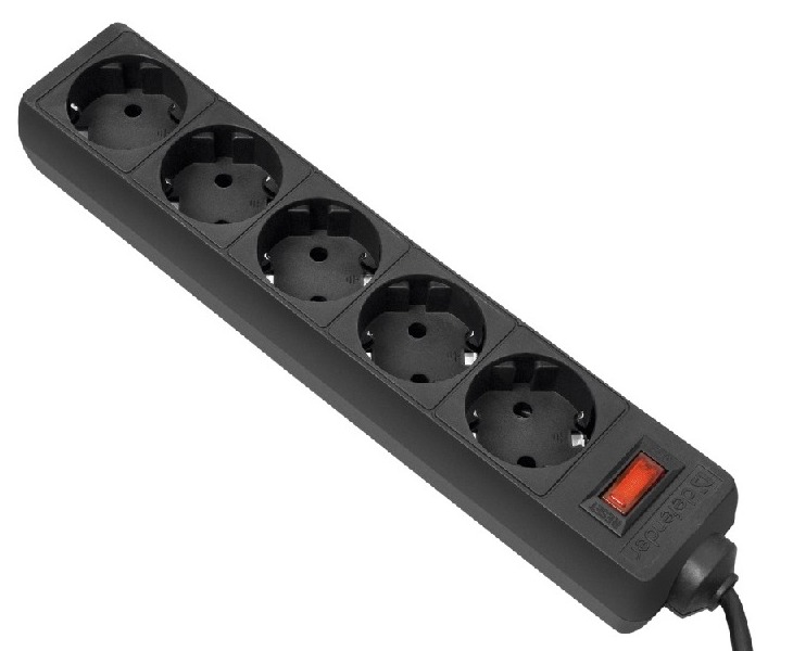 Surge Protector 5 Sockets,  1.8m, Ultra Power, Anti-fire Plastic, black, UP3-AF-6PPB