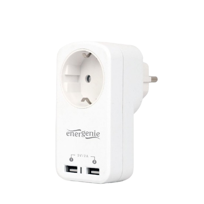 Universal USB charger, Out:CEE 7/4, 2 USB * 5V / 2.1A, In: Schuko CEE 7/4, White, EG-ACU2-01-W