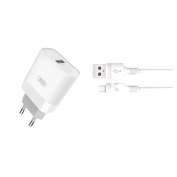 Wall Charger XO + Micro-USB Cable, 1USB, Q.C3.0 15W, L63, White