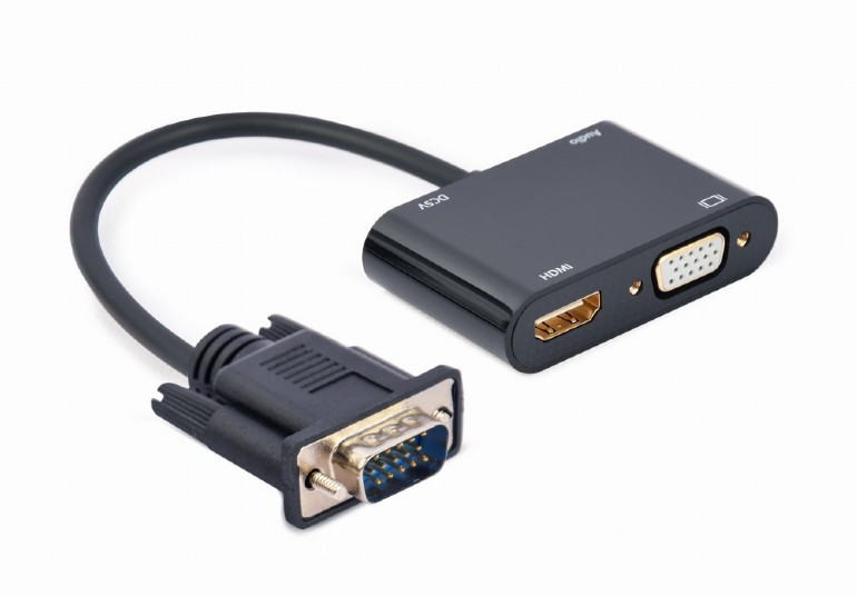 Переходник Cablexpert A-VGA-HDMI-02, VGA D-Sub (M) - HDMI (F) + VGA, 0.15 м, Чёрный