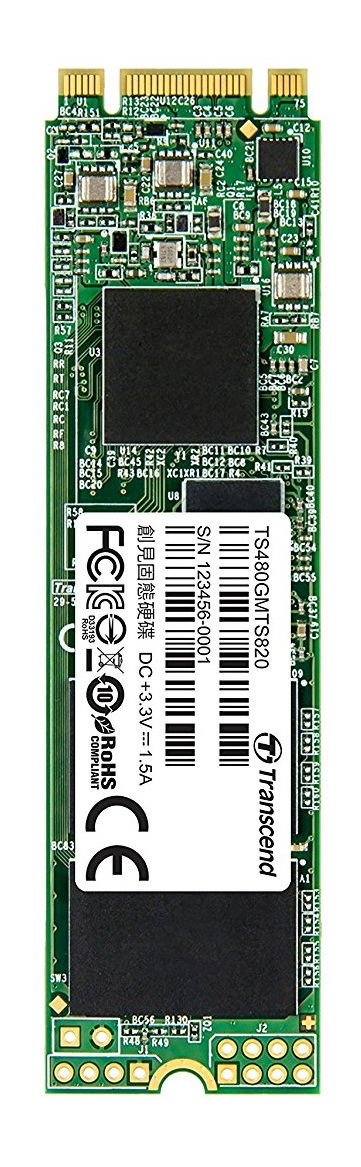.M.2 SATA SSD  480GB Transcend "TS480GMTS820S" [80mm, R/W:560/510MB/s, 50K/75K IOPS, SM2258, 3D TLC]