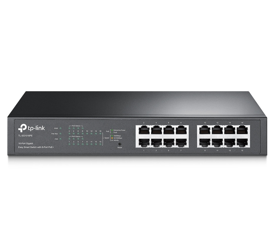 16-port Gigabit Smart PoE+ Switch, TP-LINK "TL-SG1016PE", 8xPoE Ports, 150W Budget