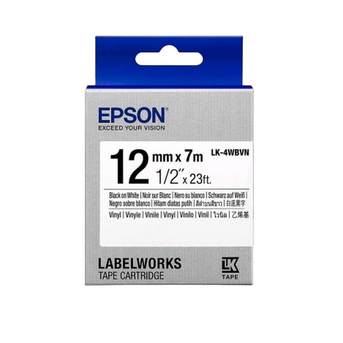 Tape Cartridge EPSON LK-4WBVN; 12mm/7m Vinyl, Black/White, C53S654041