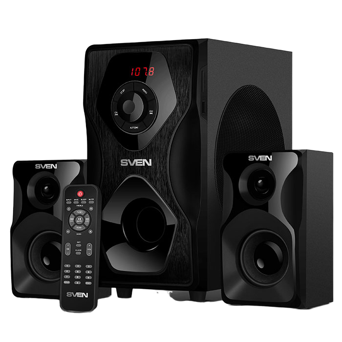 Speakers SVEN "MS-2055" SD-card, USB, FM, remote control, Bluetooth, Black, 55w/30w + 2x12.5w/2.1
