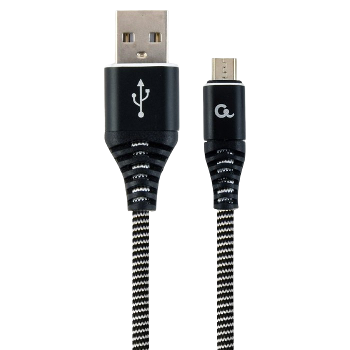 Blister MicroUSB/USB2.0,  2.0 m, Cablexpert Cotton Braided Black/White, CC-USB2B-AMmBM-2M-BW