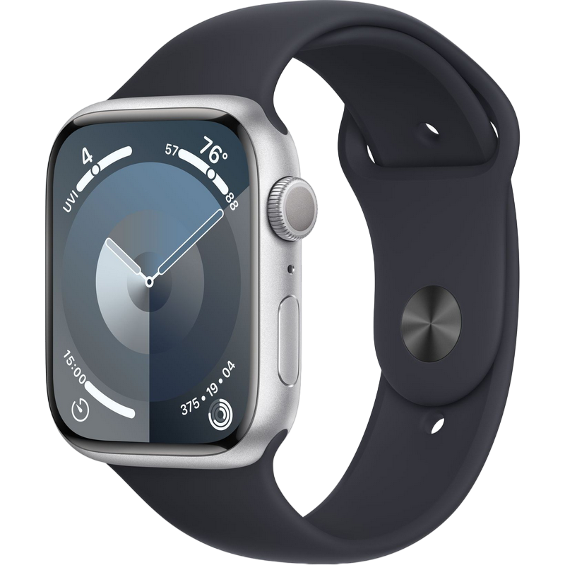 Apple Watch Series 9 GPS, 45mm Silver Aluminium Case with Storm Blue Sport Band - M/L, MR9E3