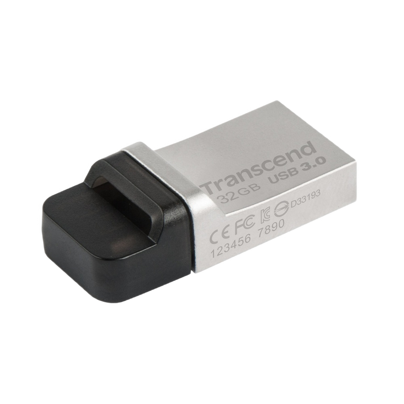 32GB USB3.1/Micro-USB Flash Drive Transcend "JetFlash 880",Silver, Metal Case, OTG (R/W:90/25MB/s)