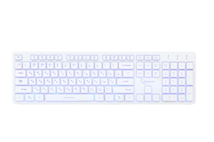 Keyboard Gembird KB-UML3-01, Slimline, Silent, Fn key, 3-color backlight, White, USB