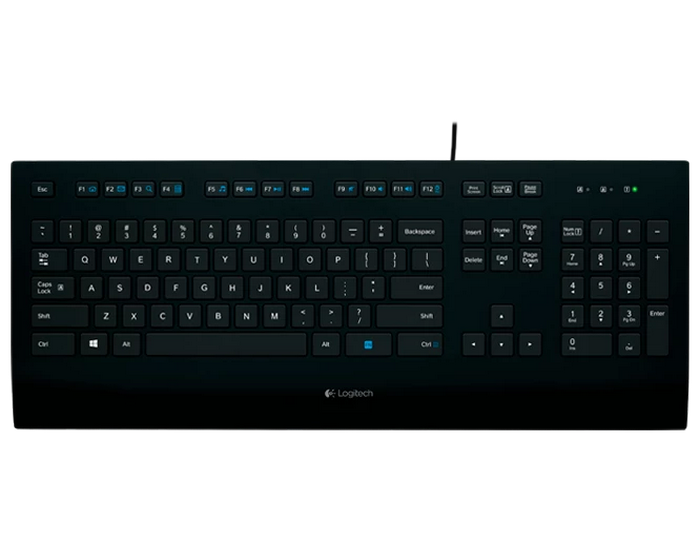 Keyboard Logitech K280e, Low-profile, Quiet typing, Spill-resistant, Palm rest, FN key, 1.7m, USB, E