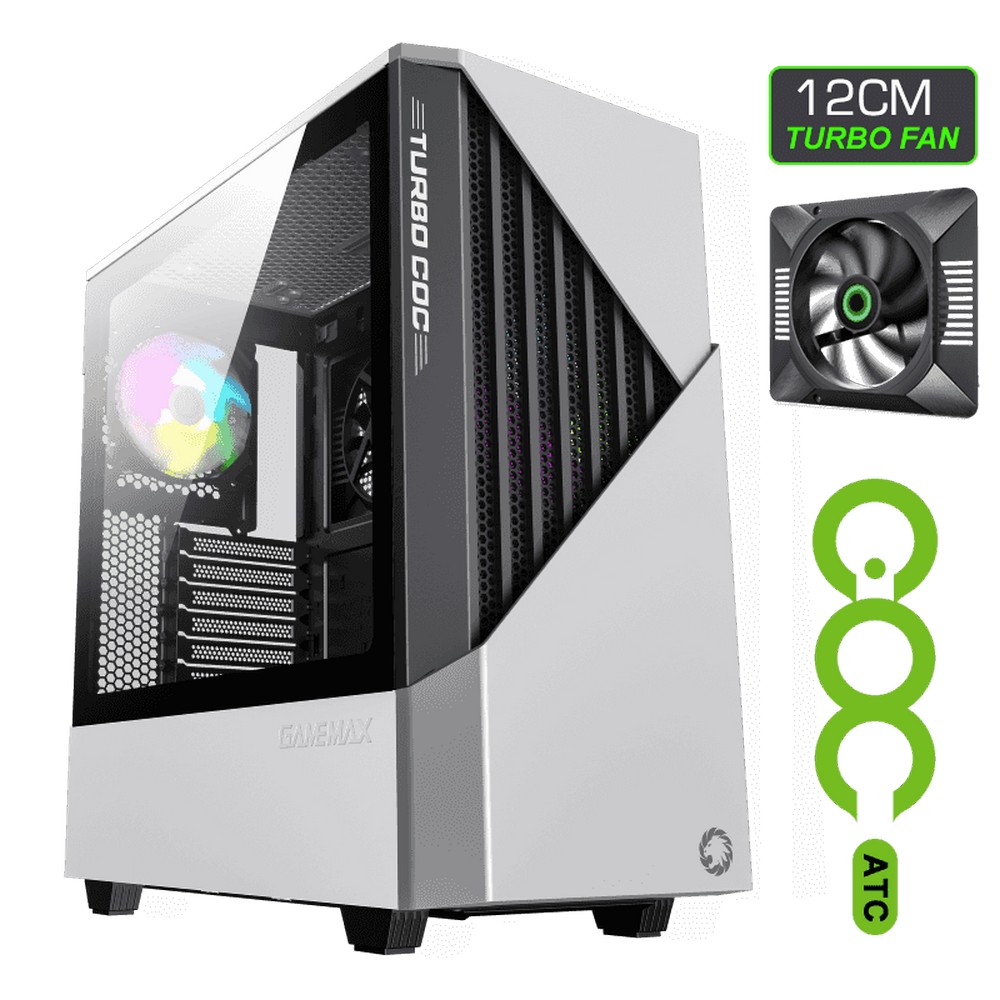 Case ATX GAMEMAX Contac COC, w/o PSU, 1x120 & 1x140mm ARGB fan, TG, 2xUSB 3.0, RGB HUB, White/Black
