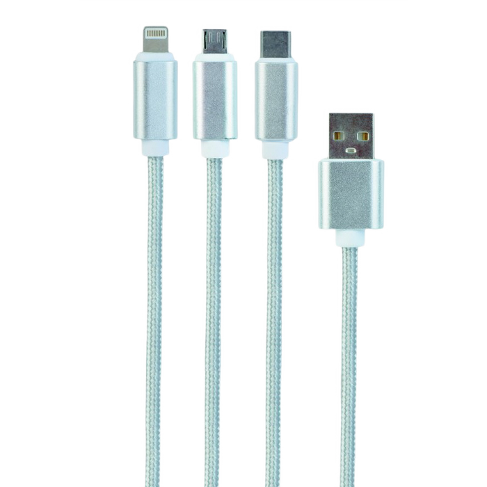 Cable  3-in-1 MicroUSB/Lightning/Type-C - AM, 1.0 m, BLACK, Cablexpert, CC-USB2-AM31-1M