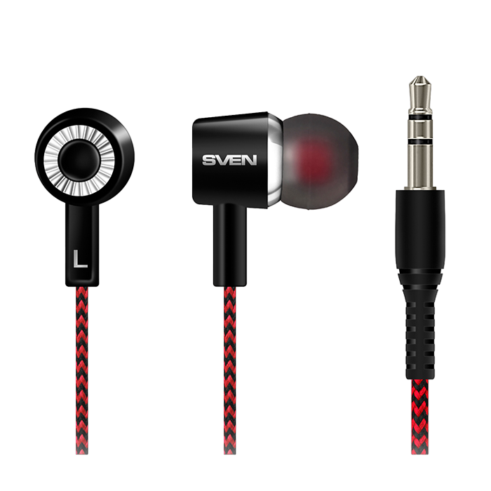 Earphones SVEN E-108  Black/Red, 3pin 3.5mm mini-jack