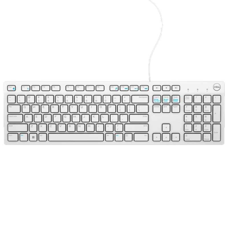 Keyboard Dell KB216, Multimedia, Fn Keys, Quiet keys, Spill resistant, White,  US Layout, USB