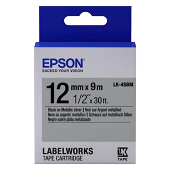 Tape Cartridge EPSON LK4SBM; 12mm/9m Metallic, Black/Silver, C53S654019