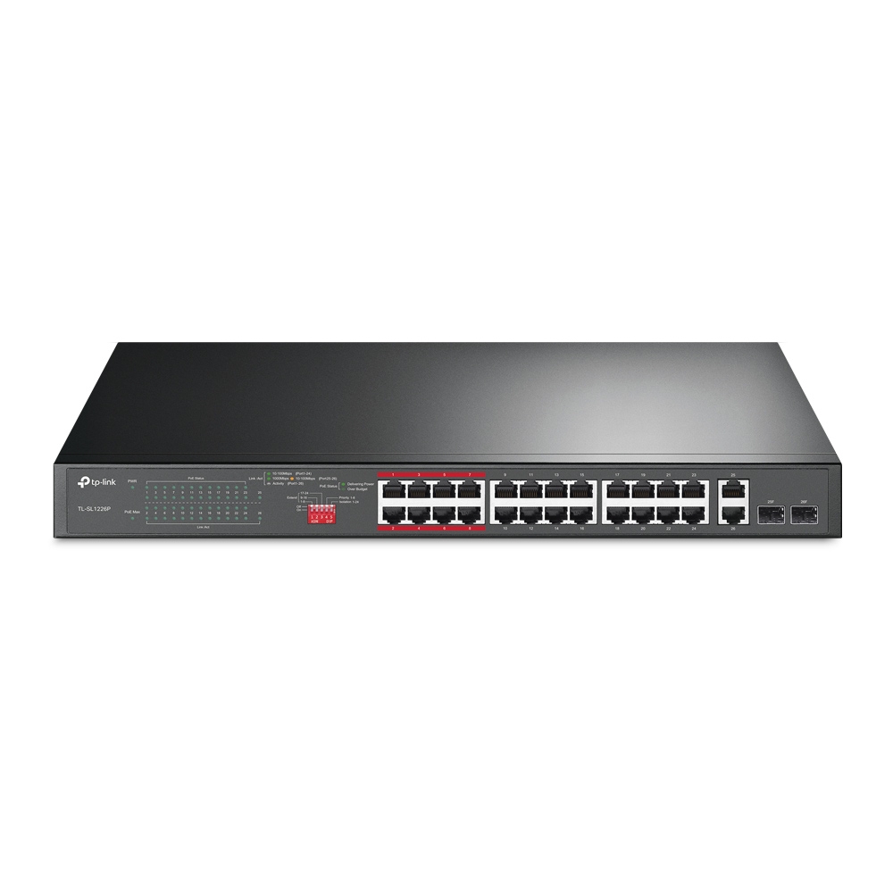 24-Port 10/100Mbps PoE+ Switch TP-LINK "TL-SL1226P", 24xPoE+ ports, 2xGbE SFP/RJ45, 250W Budget