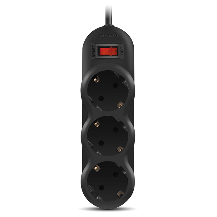 Surge Protector 3 Sockets,  3.0m, Sven "SF-03L", Black, retail box, flame-retardant material