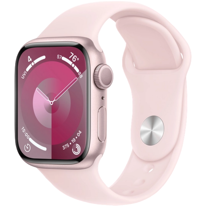 Apple Watch Series 9 GPS, 41mm Pink Aluminium Case with Light Pink Sport Band - S/M, MR933