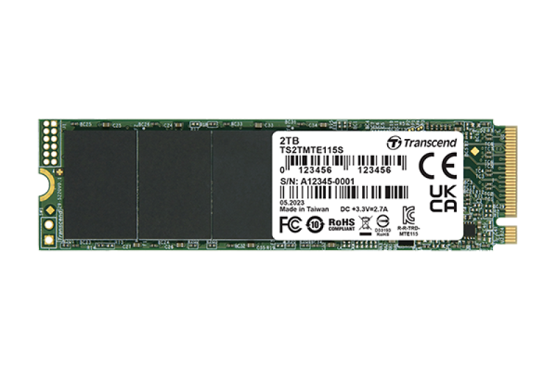 .M.2 NVMe SSD 2.0TB  Transcend 115S [PCIe 3.0 x4, R/W:3200/1900MB/s, 200/250K IOPS, 800TBW, 3DTLC]