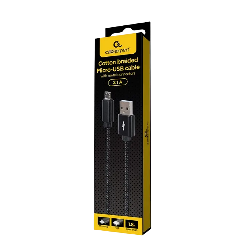 Cablu pentru încărcare și sincronizare Cablexpert MicroUSB/USB2.0, 1.8m, Negru