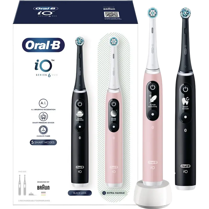 Set de periuțe de dinți electrice de sunet Braun iO6 Series Duo, Lava | Pink