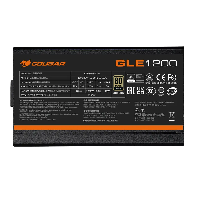 Sursă Alimentare PC Cougar Power GLE 1200, 1200W, ATX, Complet modular