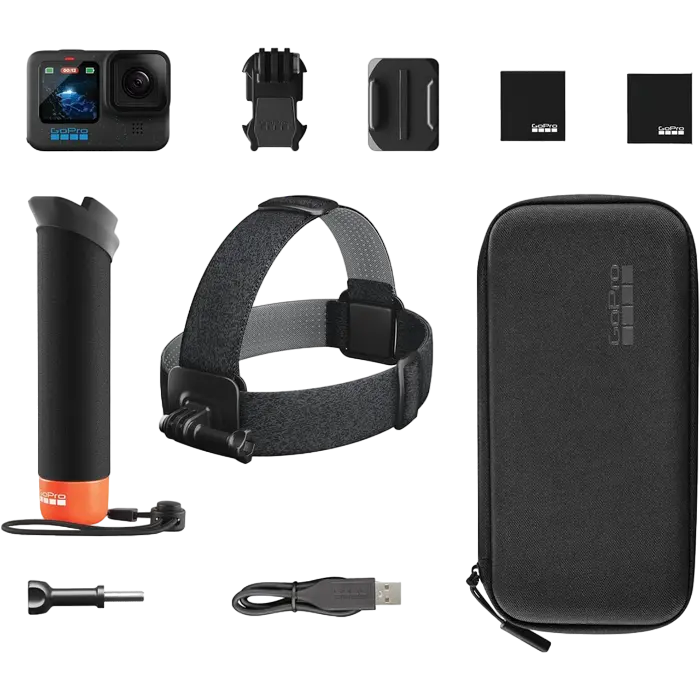 Cameră Video Sport GoPro Hero 12 + Enduro + Head Strap + Handler Floating, Negru