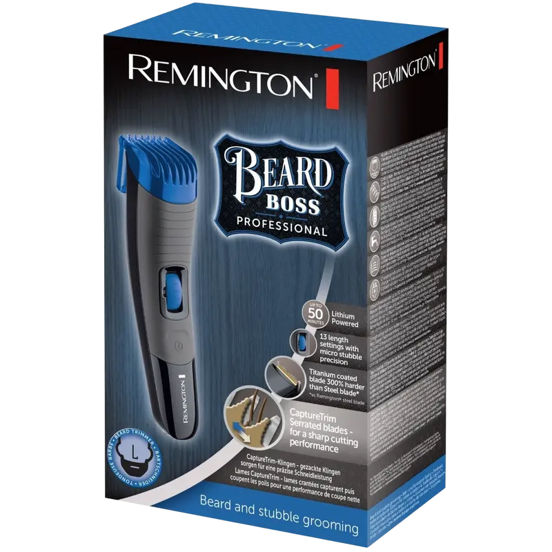 Tăietor de bărbie Remington Beard Boss Professional MB4133, Negru | Albastru