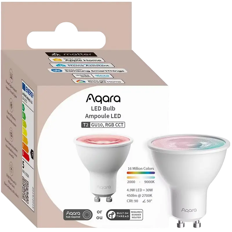 Bec cu LED AQARA T2 (GU10), E27, RGB + Alb Cald
