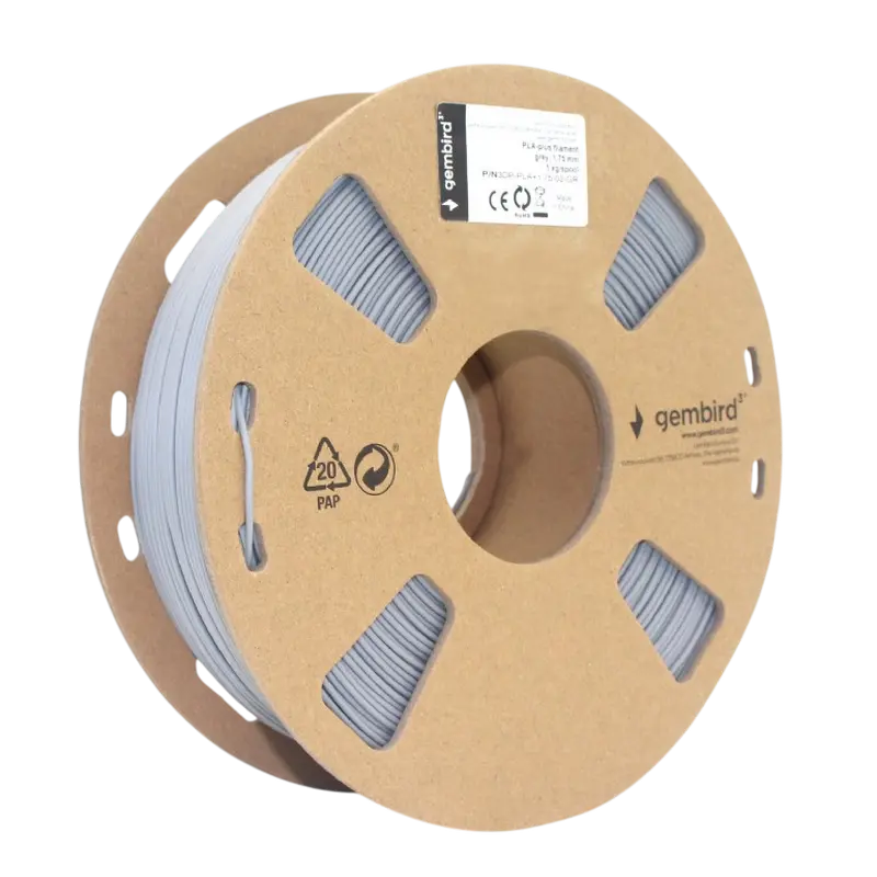 Filament pentru imprimantă 3D Gembird 3DP-PLA+1.75-02-GR, PLA+, Gri, 1.75 mm, 1kg