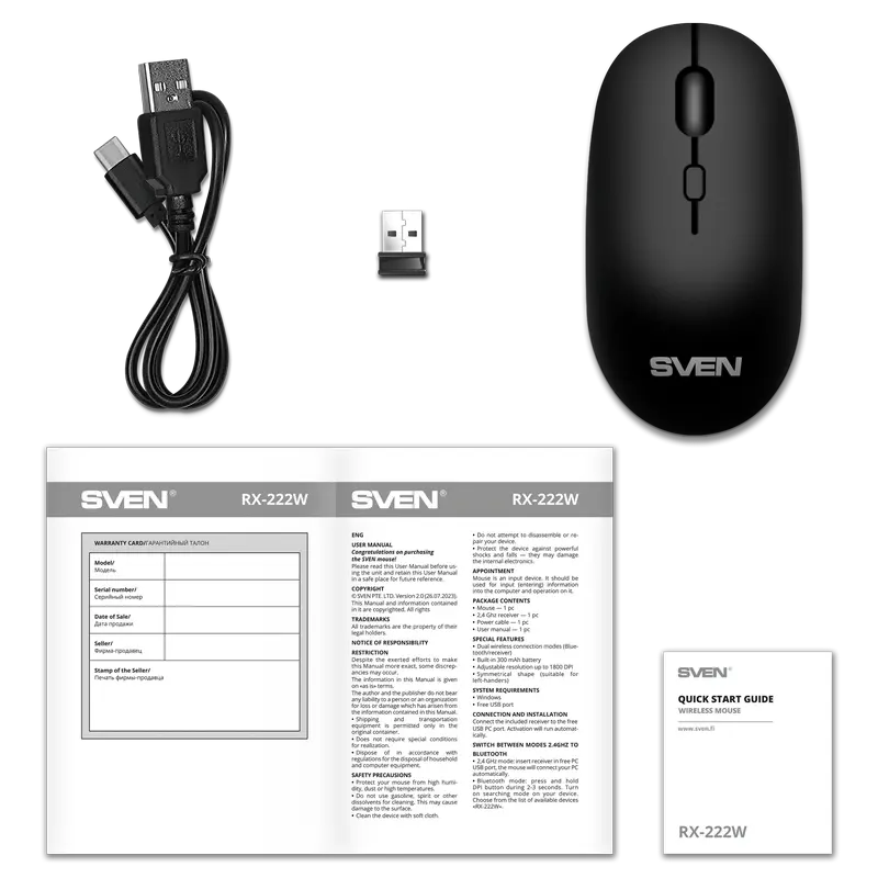Mouse Wireless SVEN RX-222W, Negru