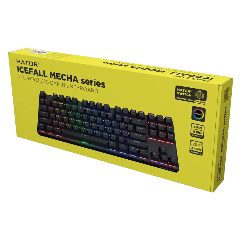 Tastatură HATOR Icefall Mecha TKL, Fără fir, Negru