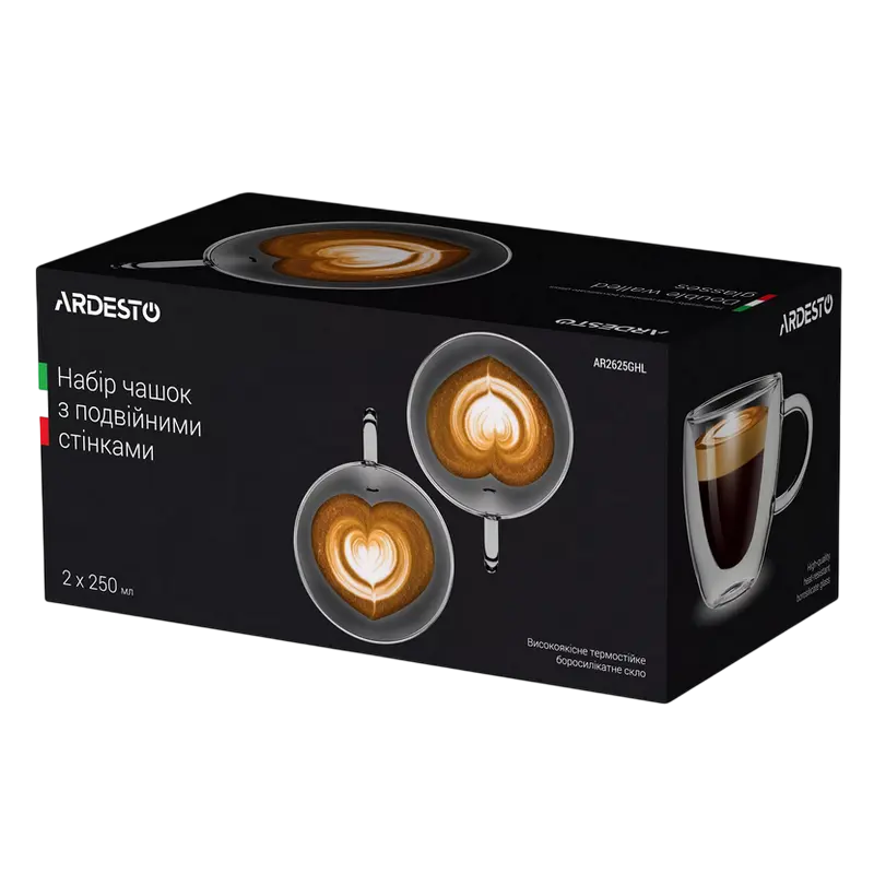 Set cupe Ardesto AR2625GHL, 250 ml, 2 bucs, Transparent